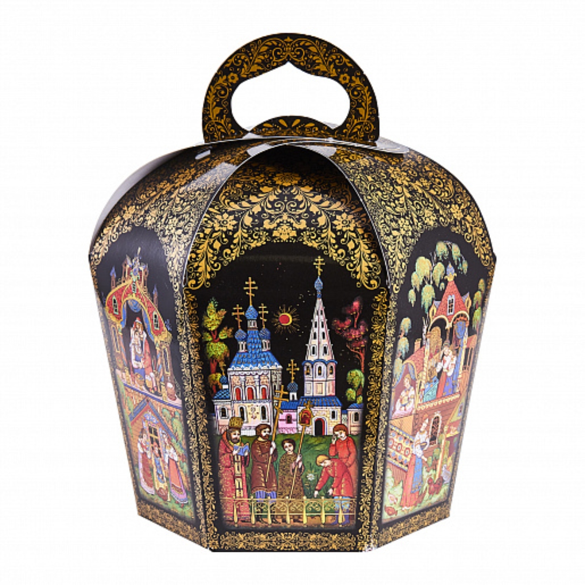 Коробка для кулича (d110хh160мм) "Палех черный" Коробка для кулича (d110хh160мм) "Палех черный"