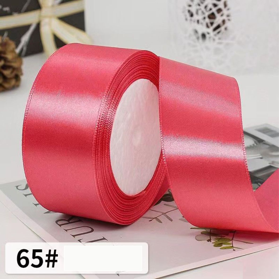 Лента атласная, 40 мм × 23 ± 1 м, цвет: Арбузный красный 65#