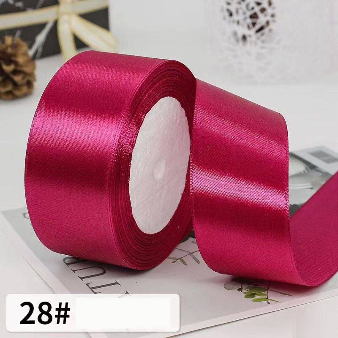 Лента атласная, 40 мм × 23 ± 1 м, цвет: глубокая роза красна 28#