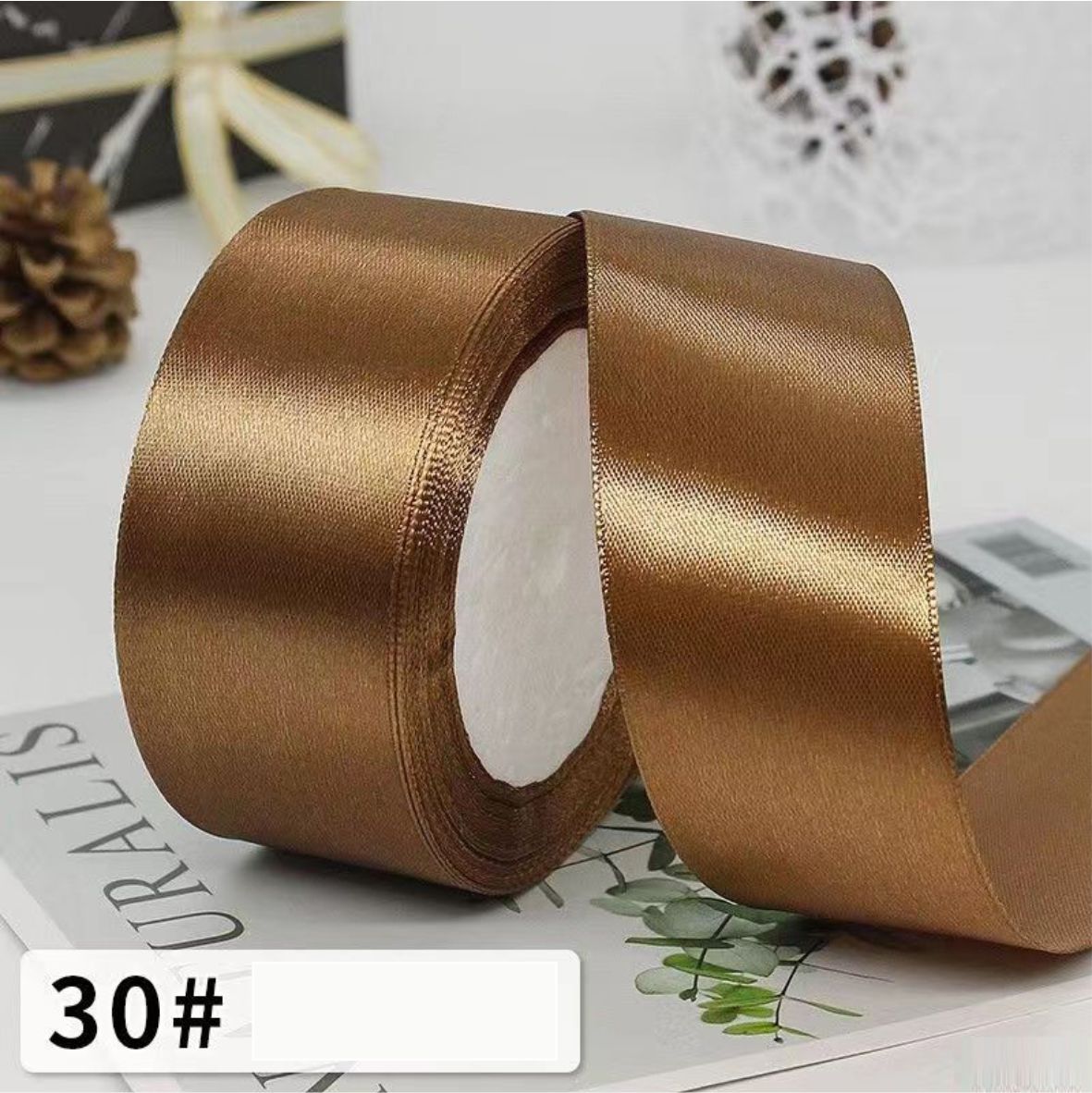 Лента атласная, 40 мм × 23 ± 1 м, цвет: Светло-коричневый 30#