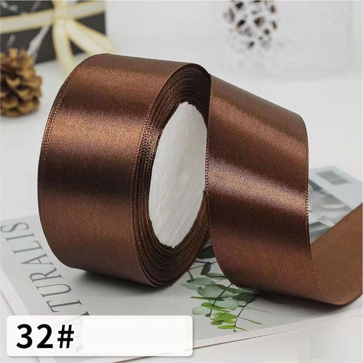Лента атласная, 40 мм × 23 ± 1 м, цвет: кофейно-коричневый 32#
